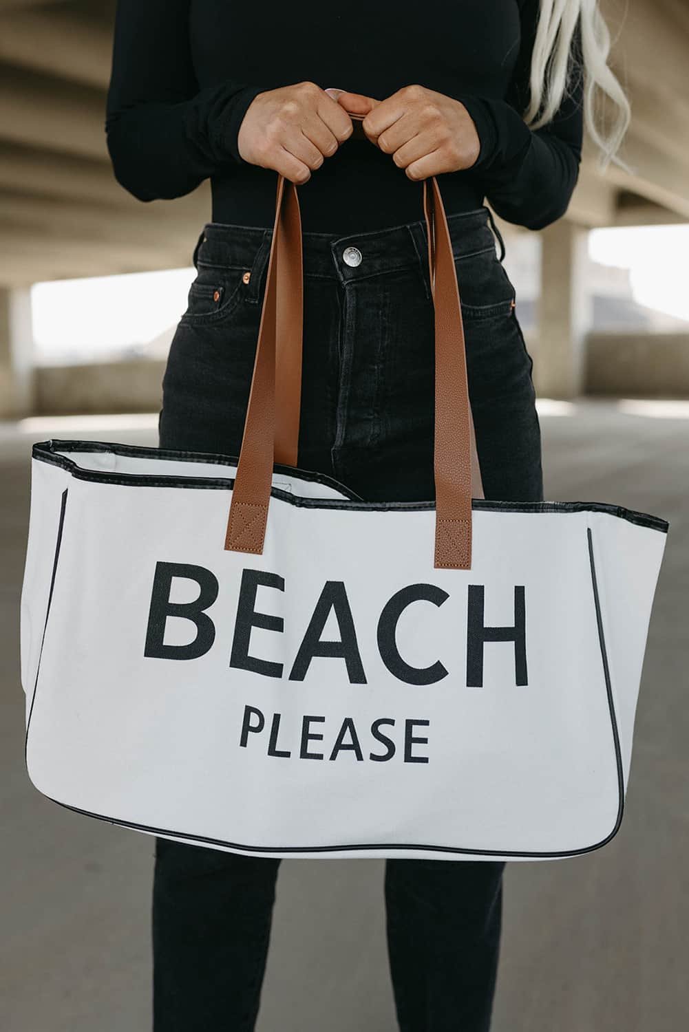 Bright White Beach Please Print Large Canvas Tote Bag