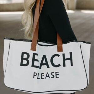 Bright White Beach Please Print Large Canvas Tote Bag