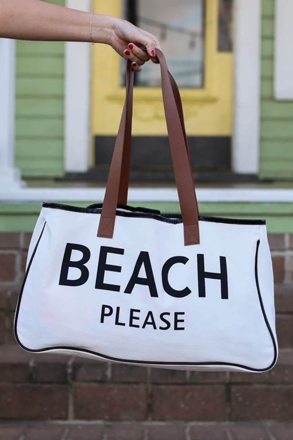 Bright White Beach Please Print Large Canvas Tote Bag