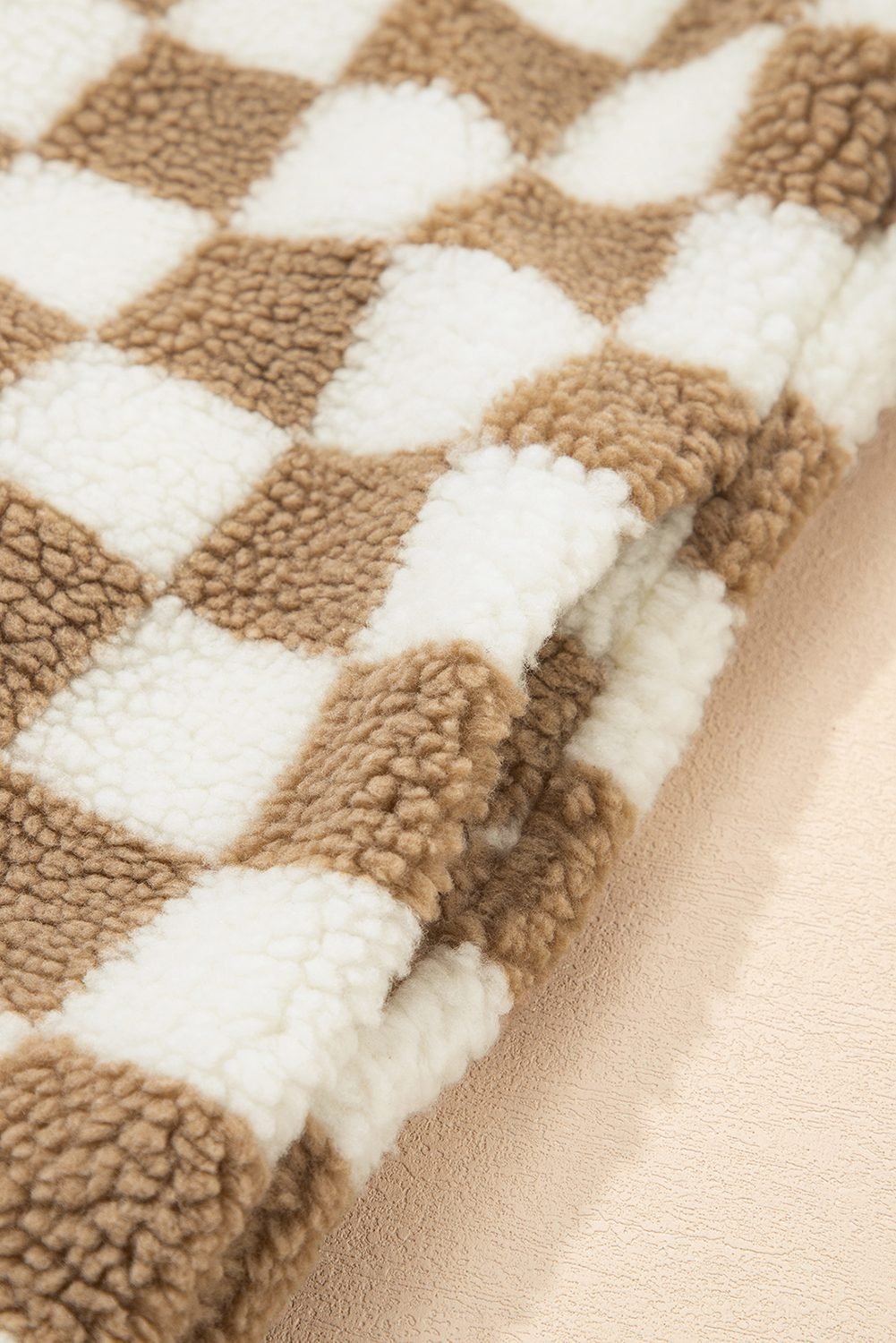 Brown Checkered Sherpa Buttoned Front Chunky Jacket