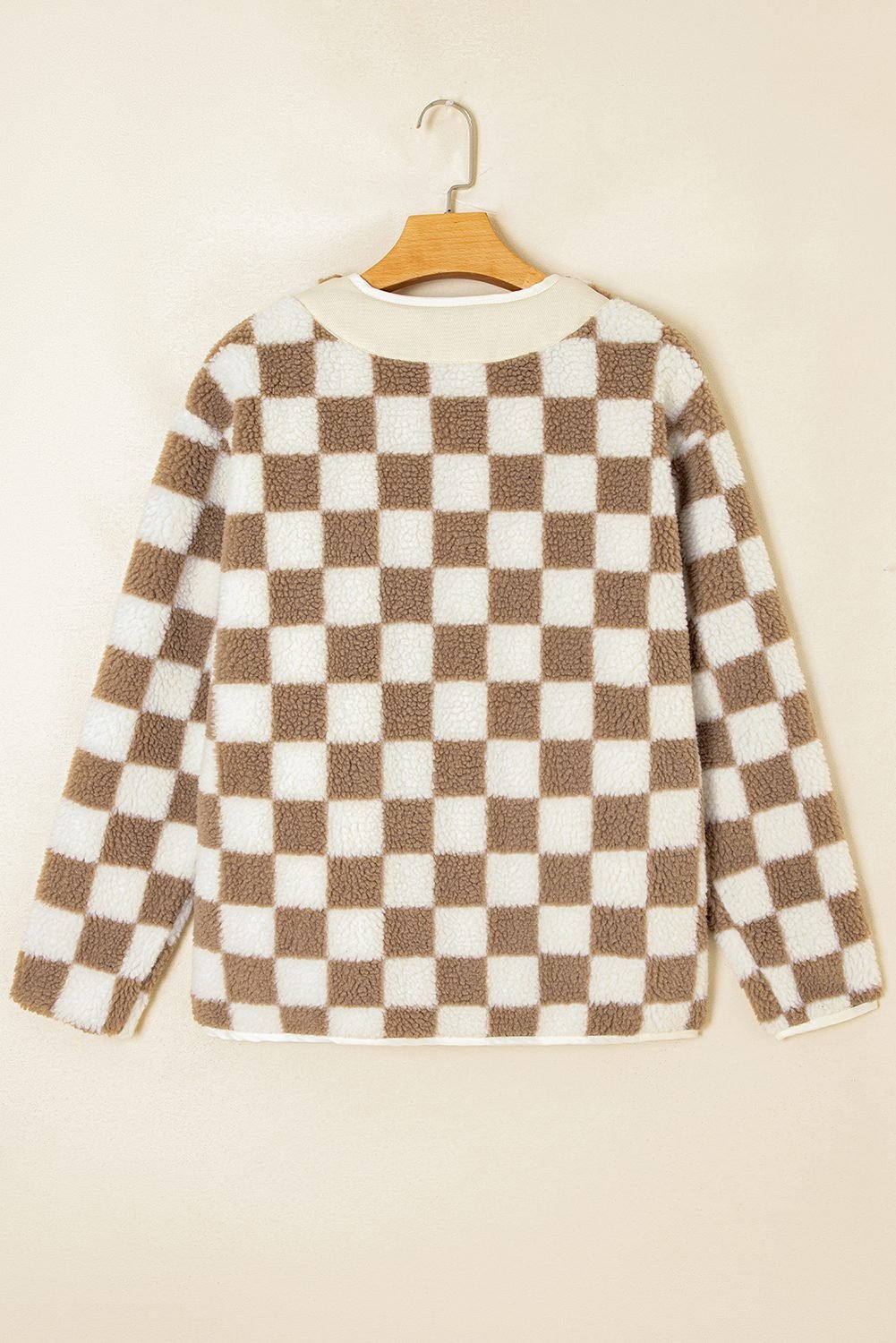 Brown Checkered Sherpa Buttoned Front Chunky Jacket