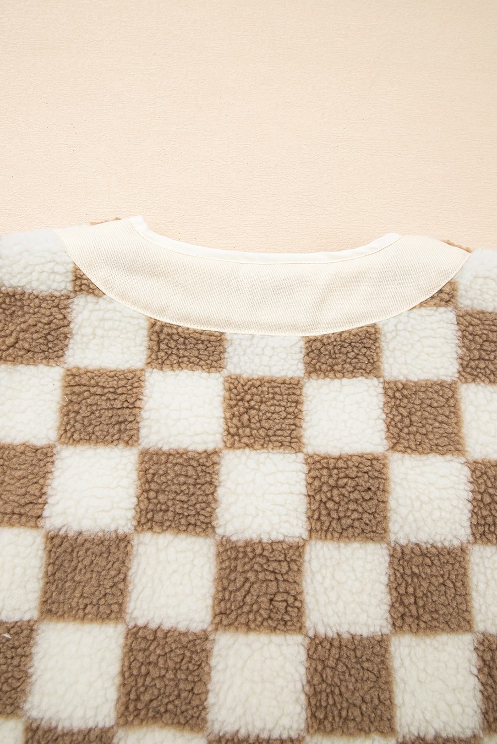 Brown Checkered Sherpa Buttoned Front Chunky Jacket