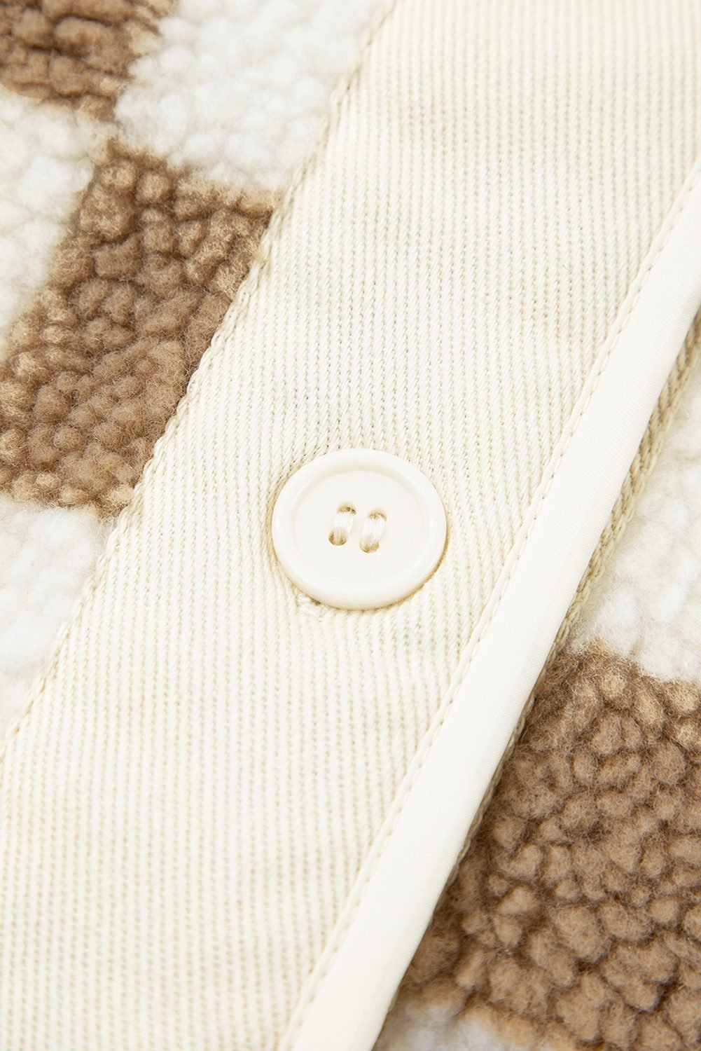 Brown Checkered Sherpa Buttoned Front Chunky Jacket