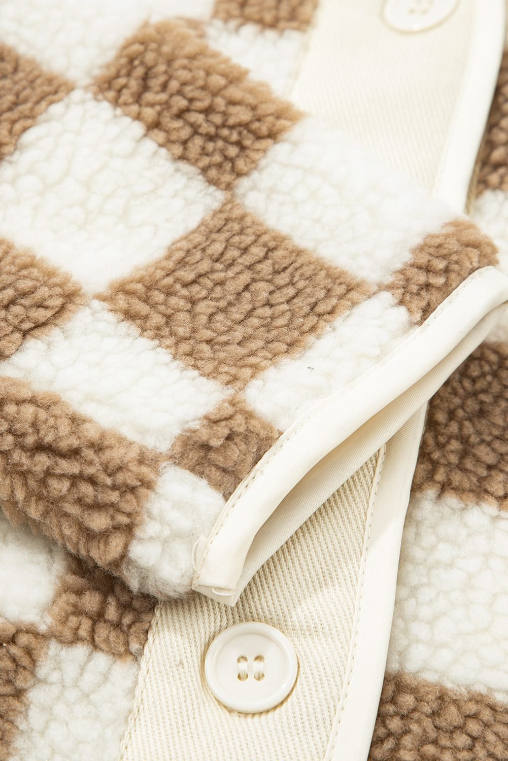 Brown Checkered Sherpa Buttoned Front Chunky Jacket