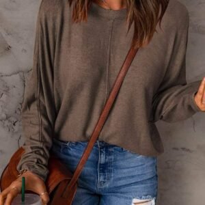 Brown Fiery Solid Color Patchwork Long Sleeve Top
