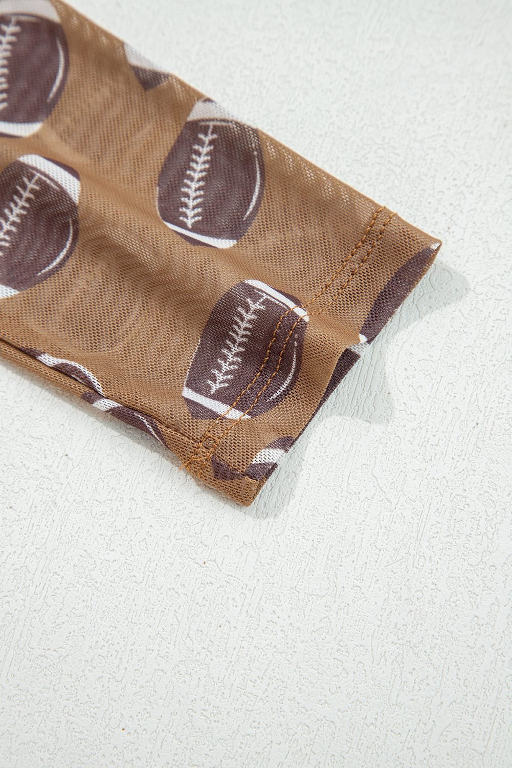 Brown Game Day Rugby Mesh Sheer Long Sleeve Top