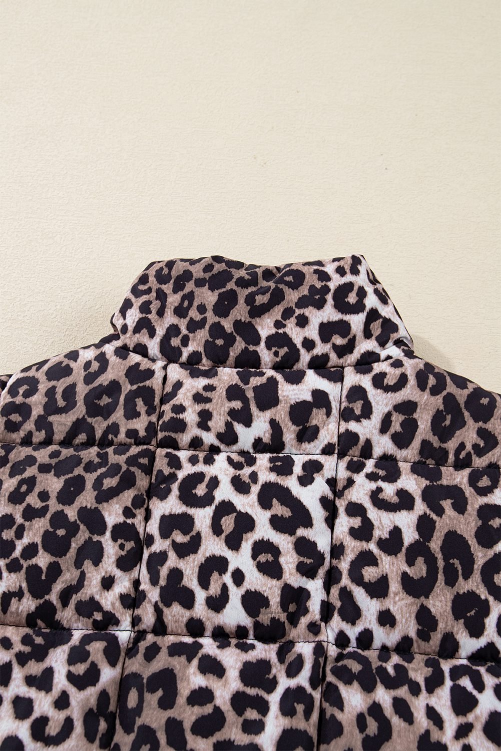 Brown Leopard Quilted Full Zipper Casual Puff Vest