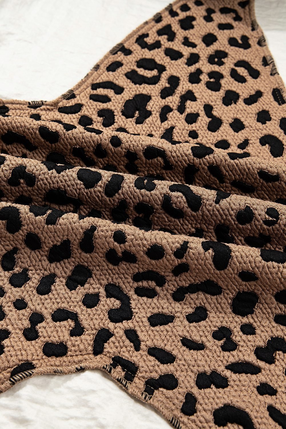 Brown Leopard Star Hooded Patchwork Contrast Piping Open Front Jacket