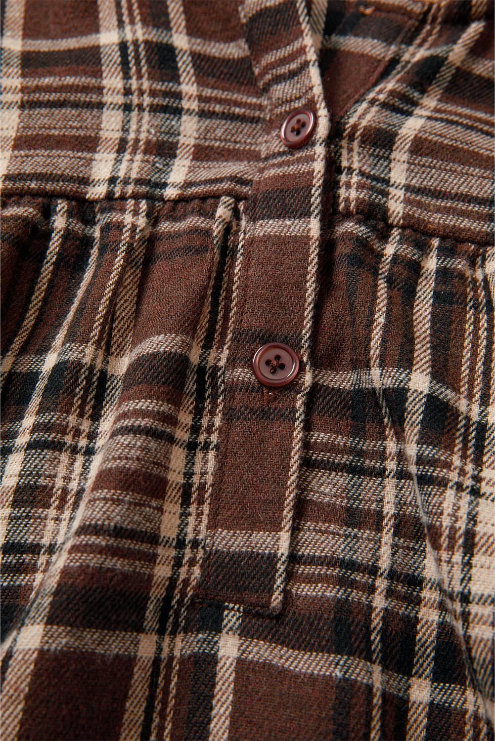 Brown Plaid Patchwork Long Sleeve Button Hooded Blouse