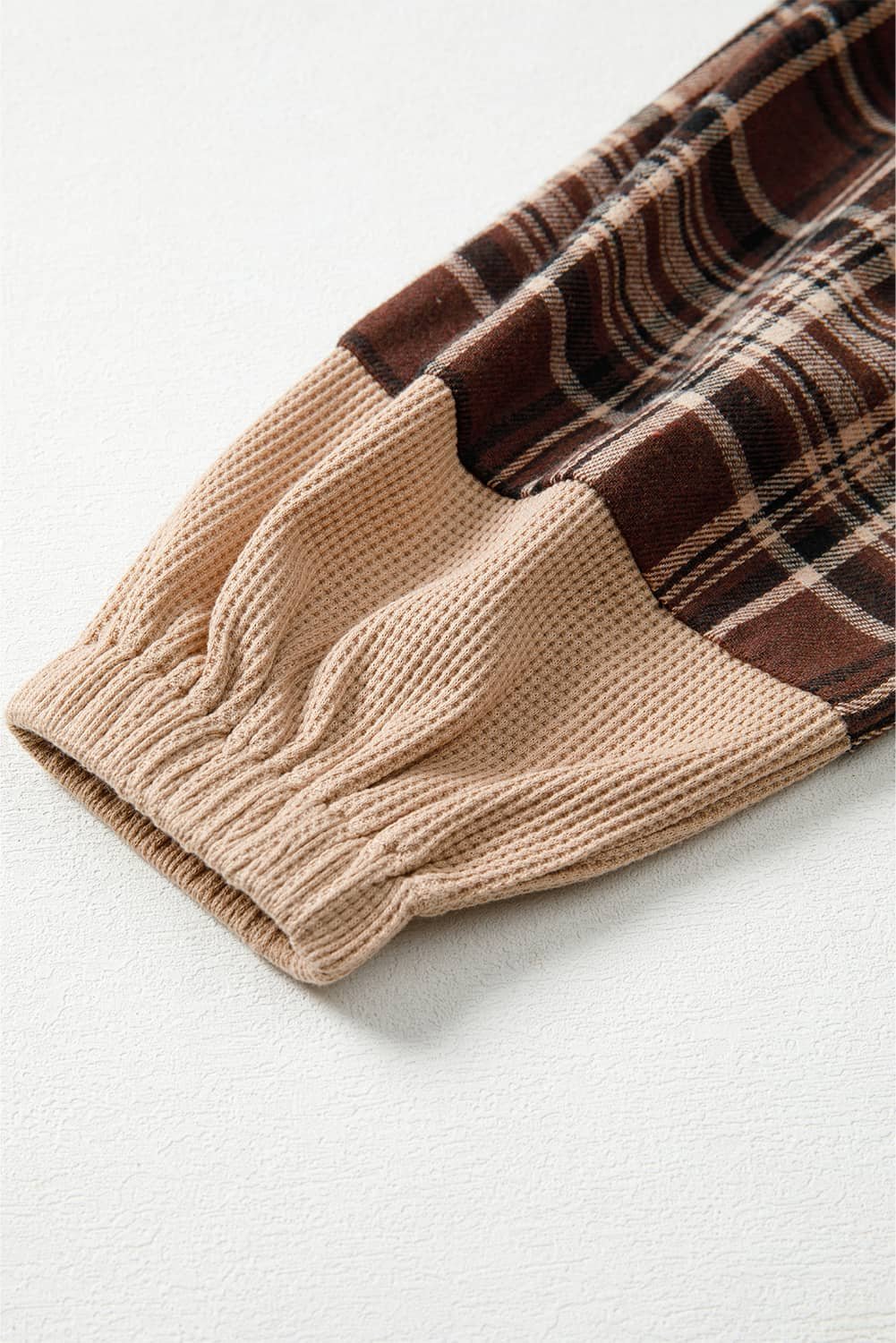 Brown Plaid Patchwork Long Sleeve Button Hooded Blouse