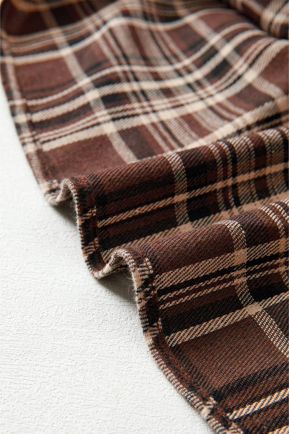 Brown Plaid Patchwork Long Sleeve Button Hooded Blouse