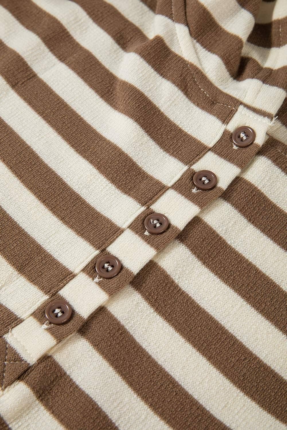 Brown Stripe Quarter Buttons Drop Sleeve Plus Size Hoodie