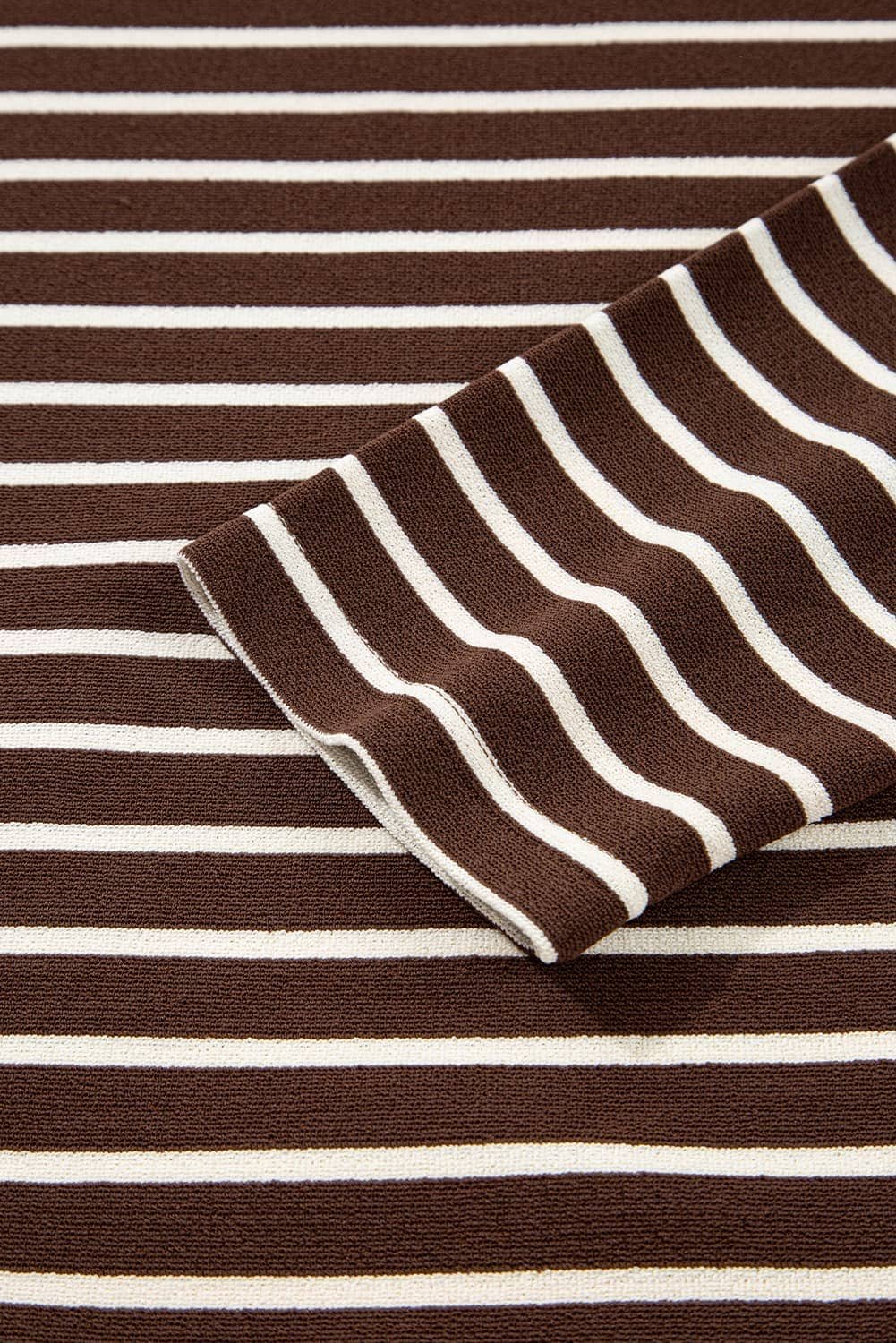 Brown Stripe Ribbed Cropped Crew Neck Long Sleeve T Shirt
