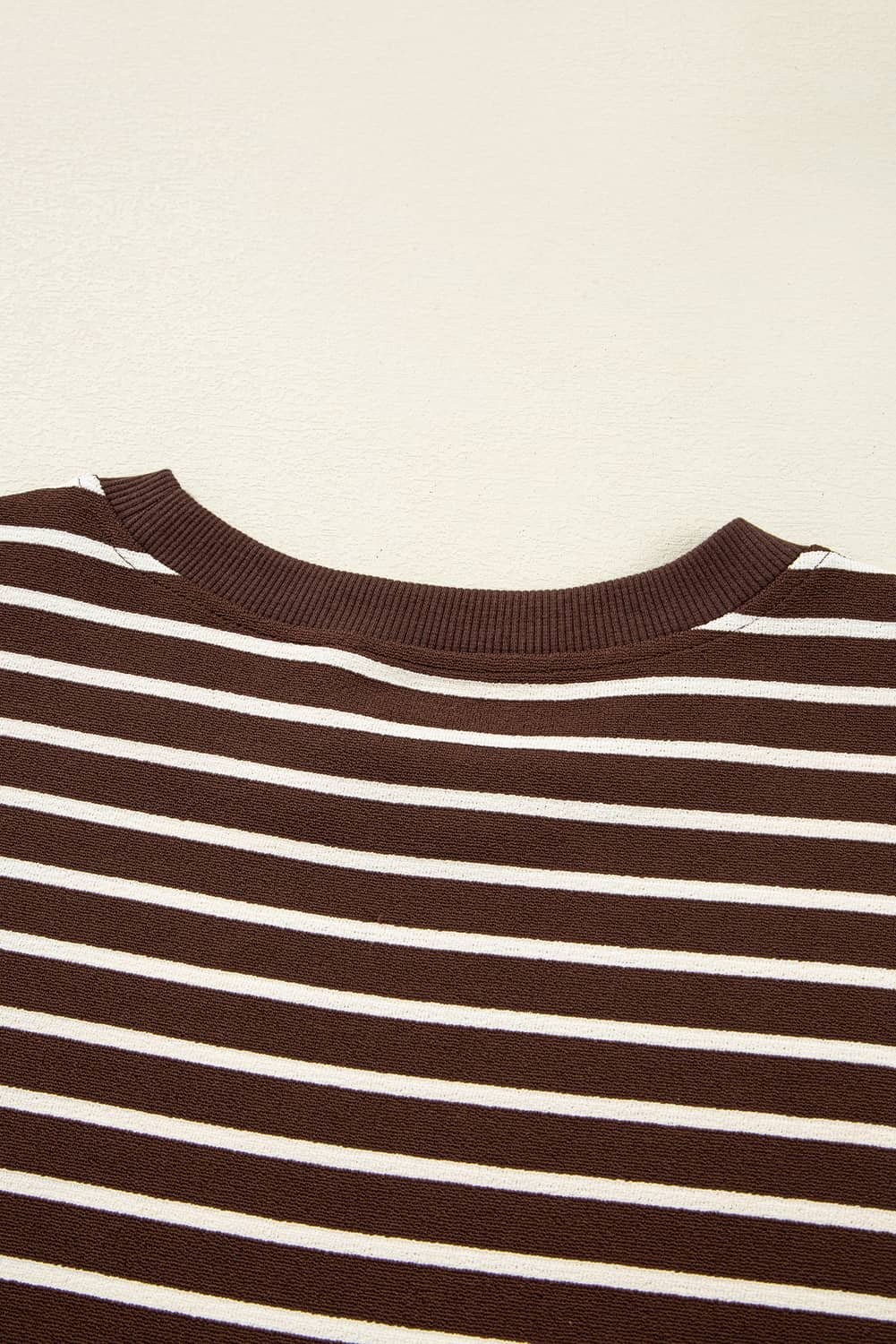 Brown Stripe Ribbed Cropped Crew Neck Long Sleeve T Shirt