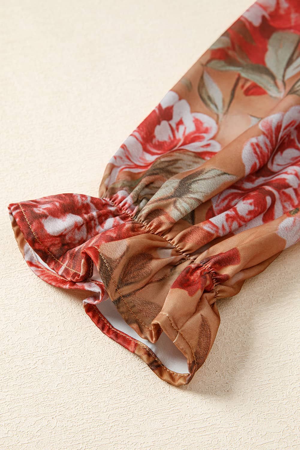 Brown Vintage Floral Print Shirt Style Half Button Long Sleeve Ruffle Mini Dress