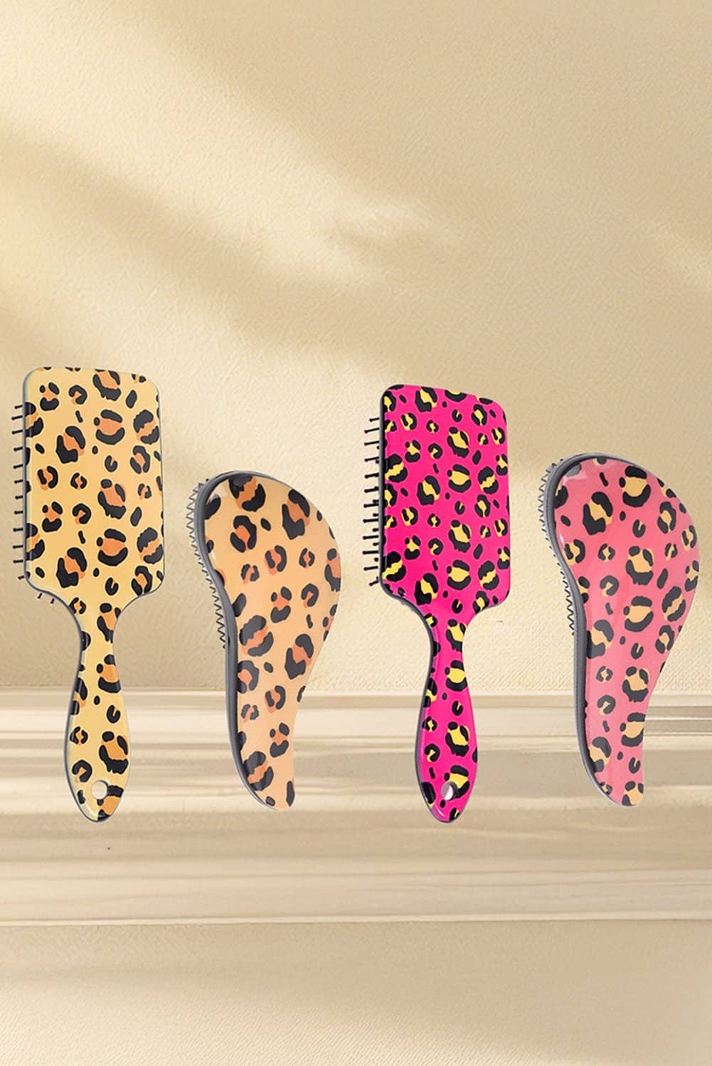 Strawberry Pink Leopard Print Long Handle Air Cushion Comb
