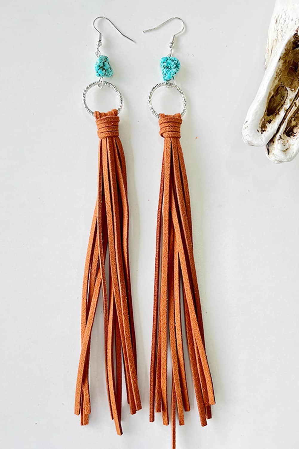 Chestnut Western Turquoise O-Ring Tassel Earrings