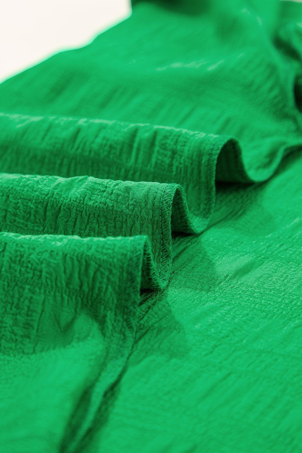 Dark Green Textured Ruffled Sleeve Round Neck Top