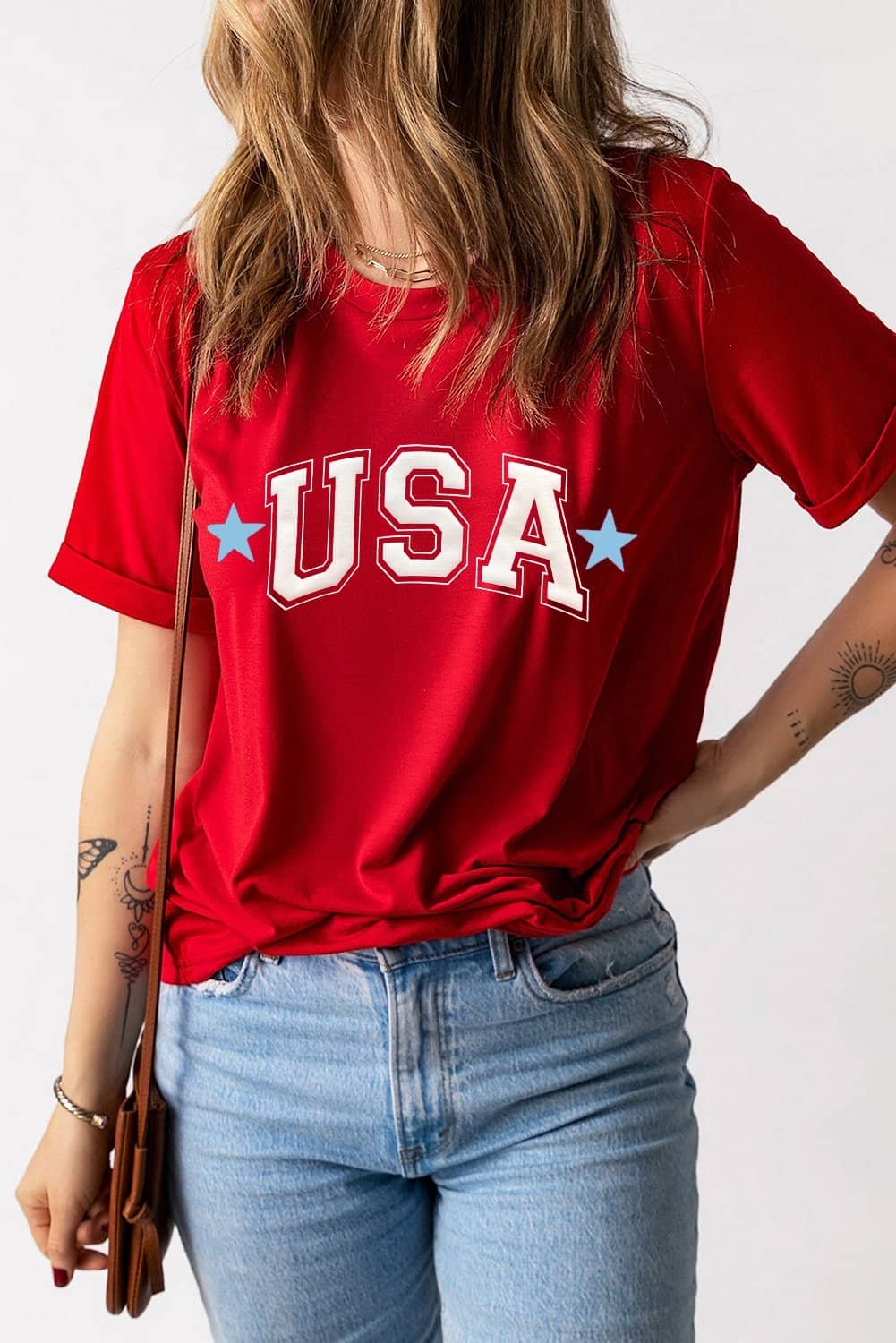 Red Star Usa Print Crewneck Patriotic T Shirt