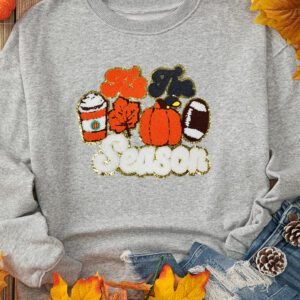 Gray Tis The Season Pumpkin Rugby Graphic Sweatshirt
