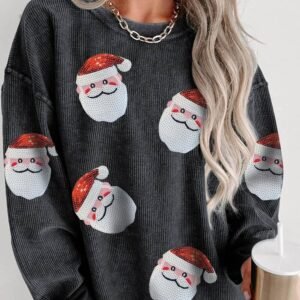 Black Sequined Santa Claus Corded Christmas Sweatshirt