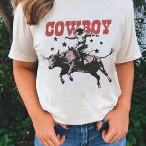White Cowboy Star Graphic Crewneck Western Fashion Tee