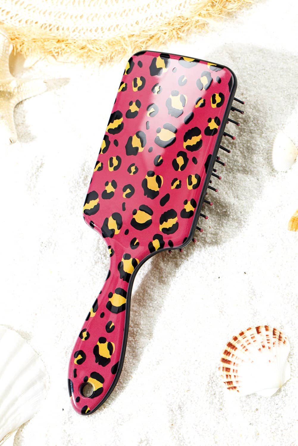 Strawberry Pink Leopard Print Long Handle Air Cushion Comb