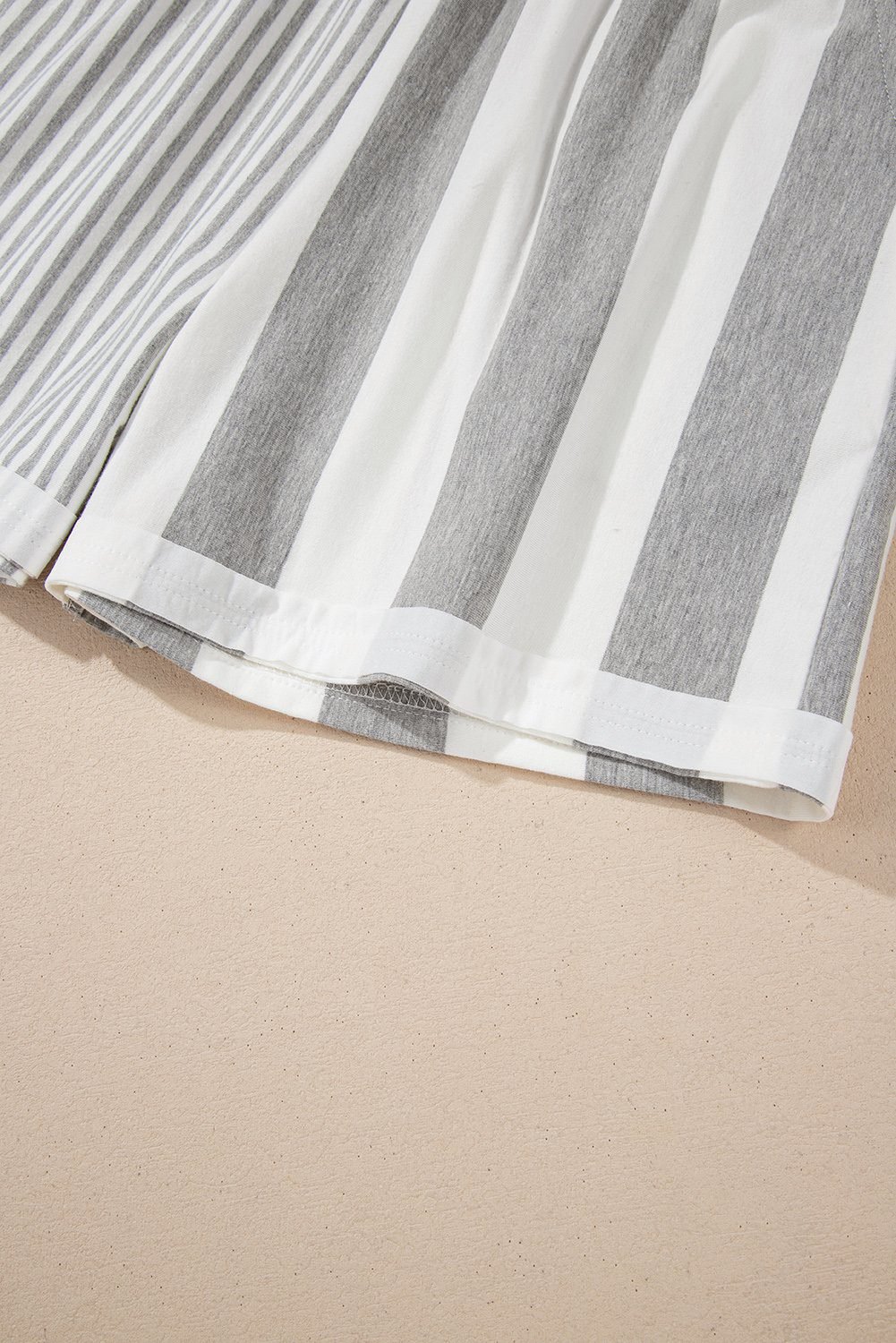 Gray Stripe Mixed Print Short Sleeve Top And Pocketed Shorts Set