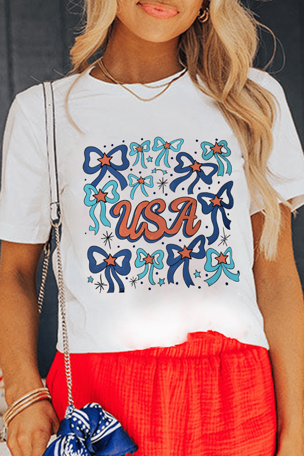 White Usa Bowknot Graphic Tee