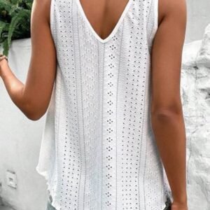 White Lace Crochet Splicing V Neck Loose Fit Tank Top