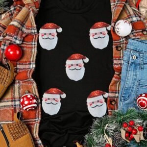 Black Sequin Christmas Claus Pattern Crewneck T Shirt