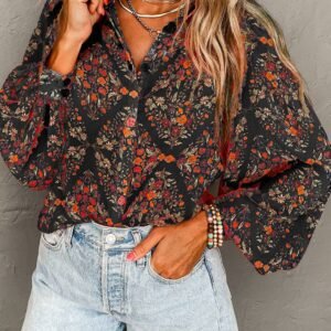 Black Strawberry Aesthetic Floral Puff Sleeve Shirt
