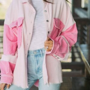 Delicacy Two-Tone Color Exposed Seam Corduroy Shacket