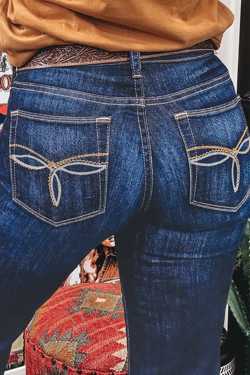 Sail Blue Western Stitch Patched Pocket Bootcut Jeans