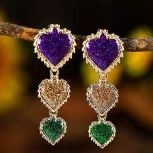 Purple Mardi Gras Shimmer Heart Earrings