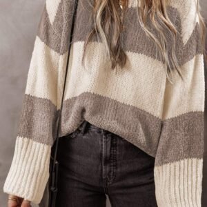 Simply Taupe Colorblock Loose Pullover Sweater
