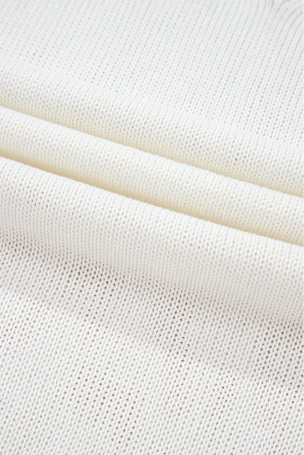 White Eyelet Knit Tied Back Short Sleeve Sweater