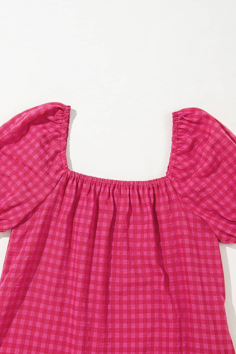 Rose Ginham Check Bubble Sleeve Ruffled Maxi Dress