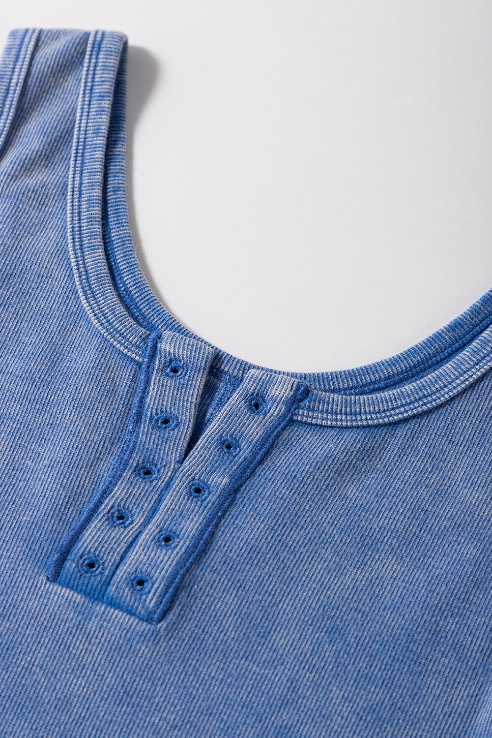 Sky Blue Mineral Wash Ribbed Notch Neck Tank Top