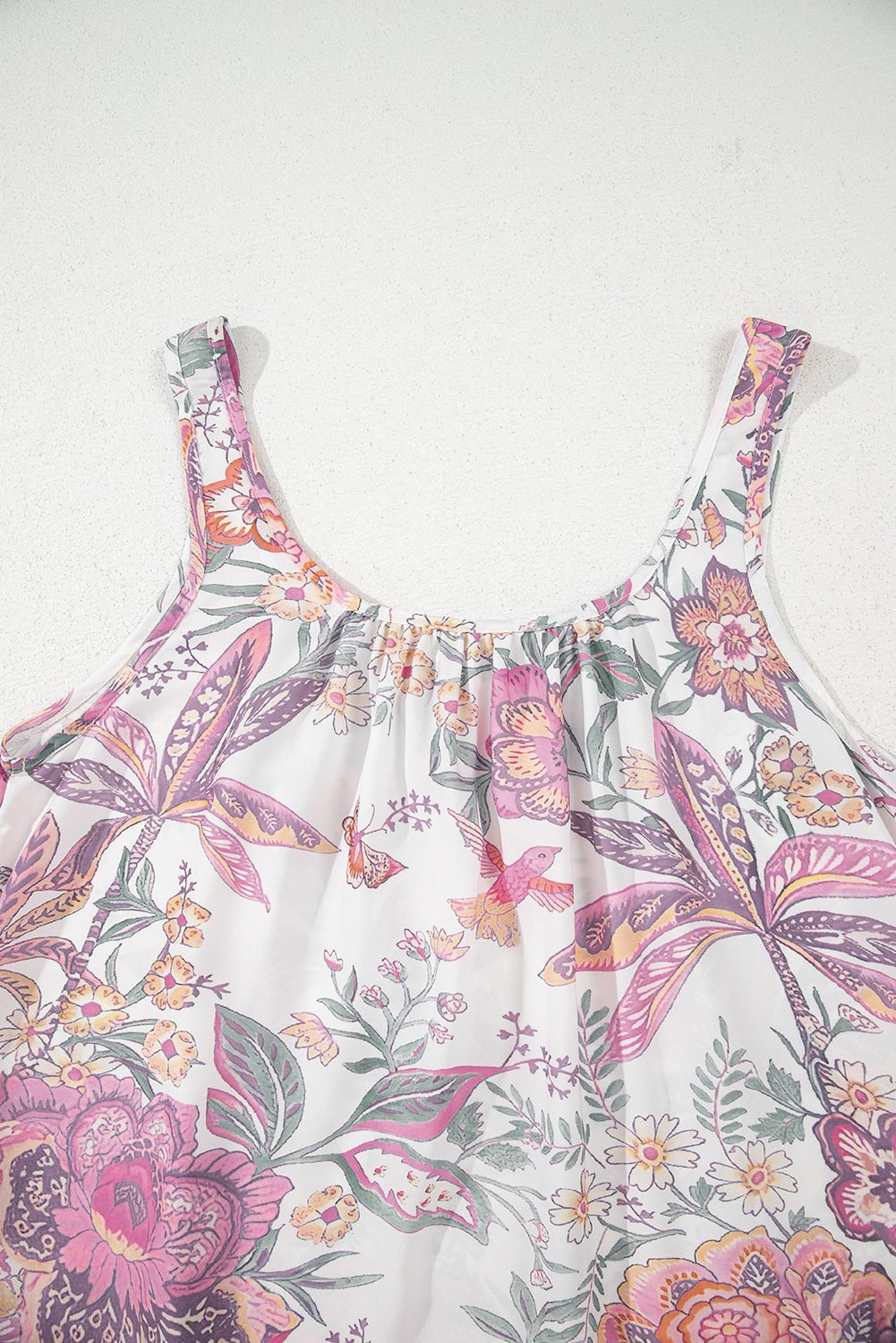 Multicolour Floral Print Fringed Tie U Neck Sleeveless Mini Dress