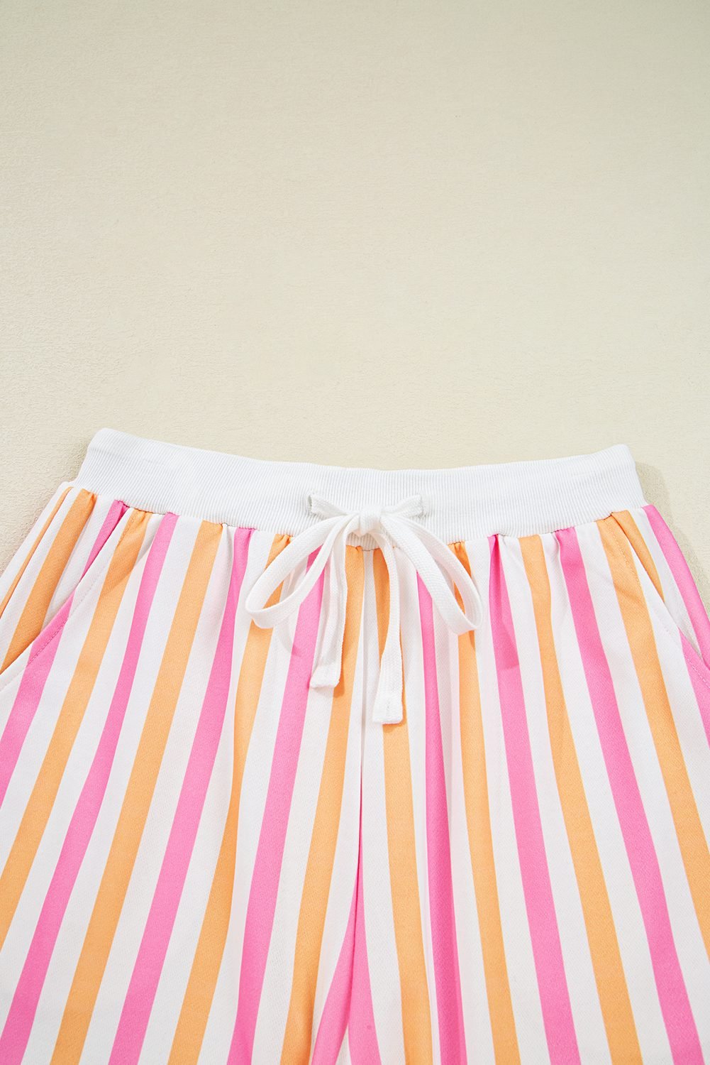 Pink Stripe Drop Shoulder Half Sleeve Loose Tee And Shorts Casual Set