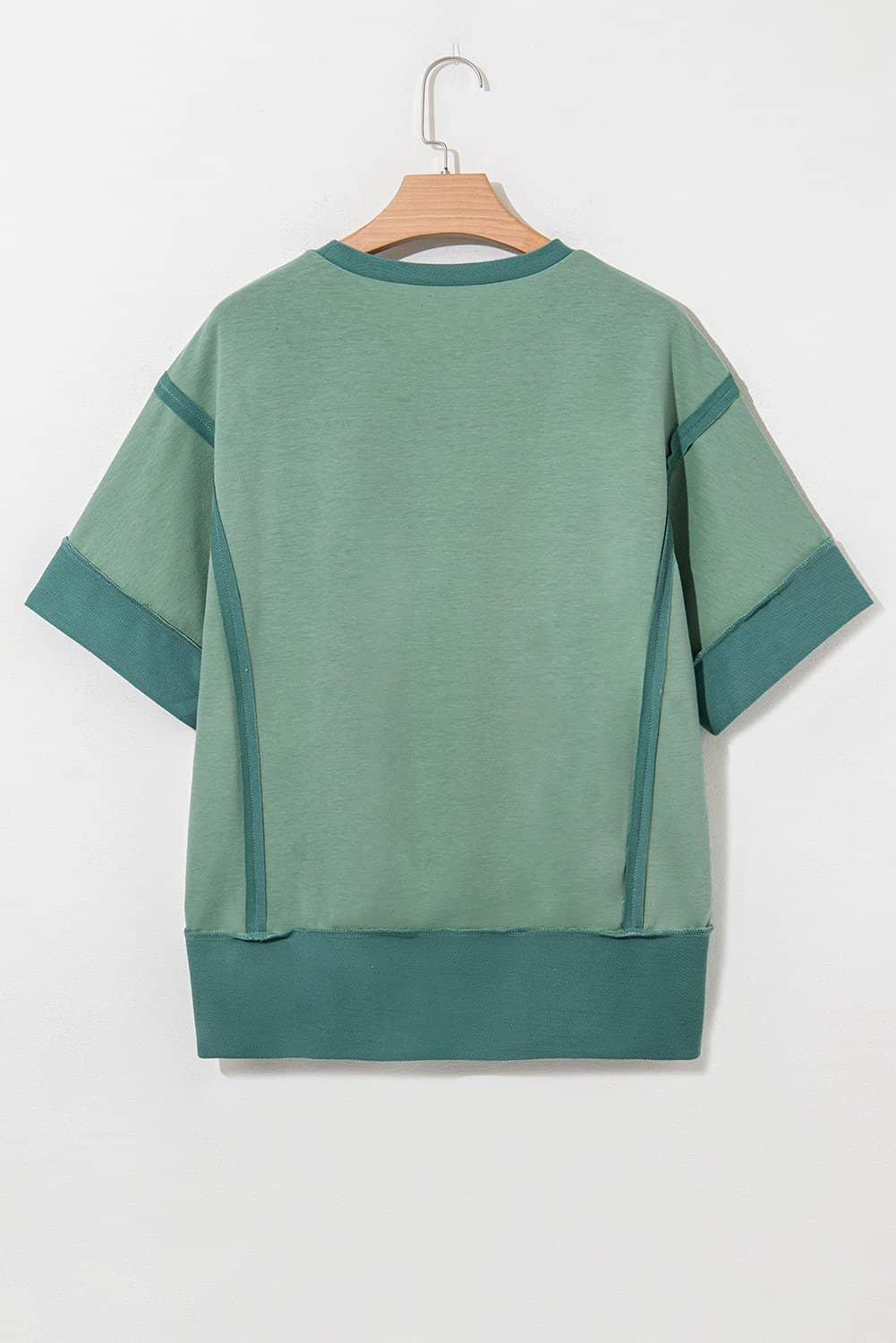 Smoke Green Half Sleeve Raw Seam High Low Side Split Top