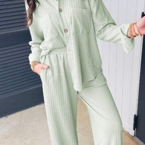 Clearly Aqua Textured Patched Chest Pocket Shirt And Pants Set