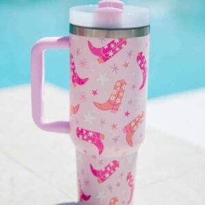 Sachet Pink Western Boot Tumbler With Straw 40Oz