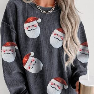 Gray Sequined Santa Claus Corded Christmas Sweatshirt
