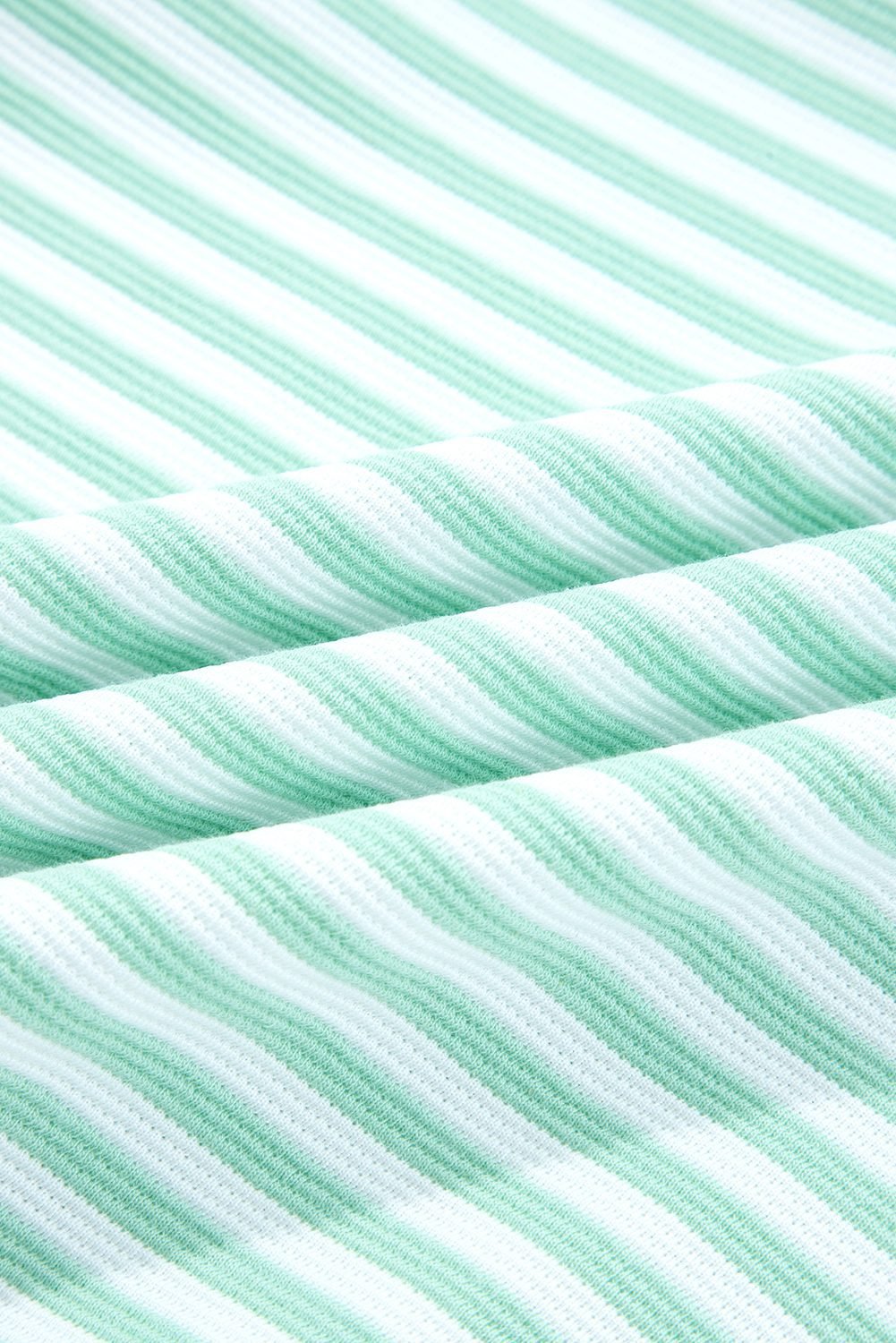 Green Stripe Quarter Zip Collar Pullover Long Sleeve Top