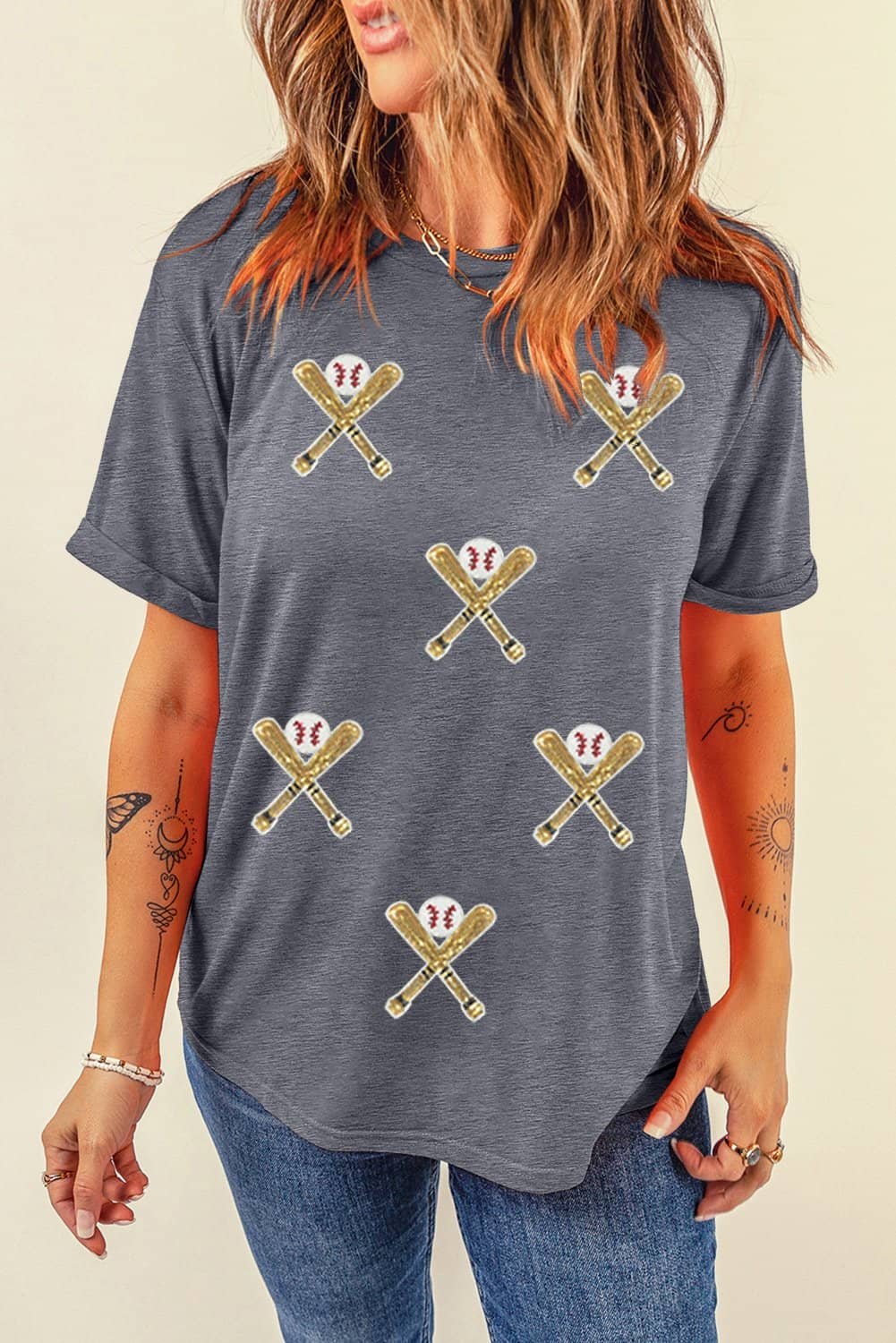Gray Sequined Game Day Casual Tee