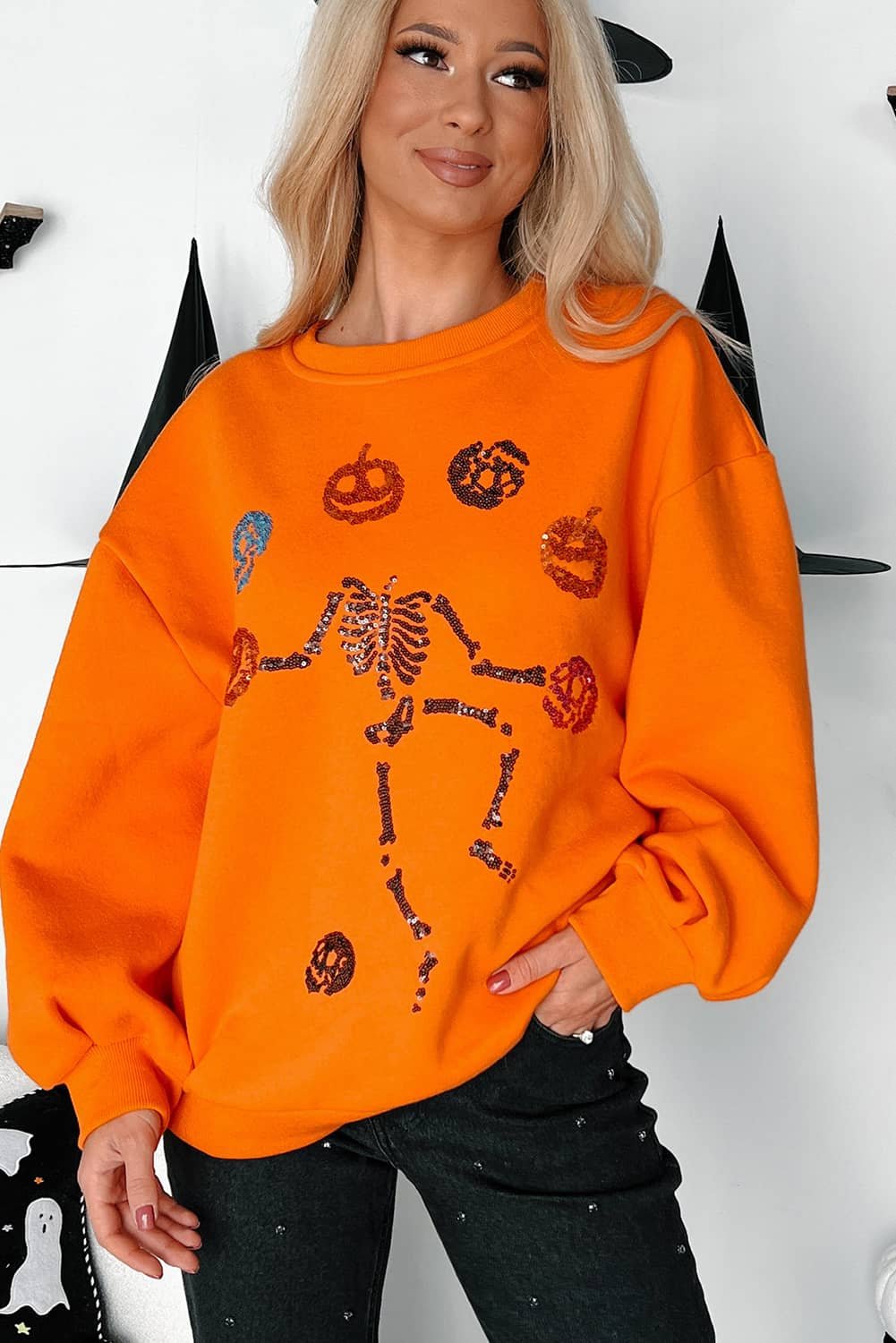 Carrot Dancing Critters Sequin Halloween Crewneck Sweatshirt