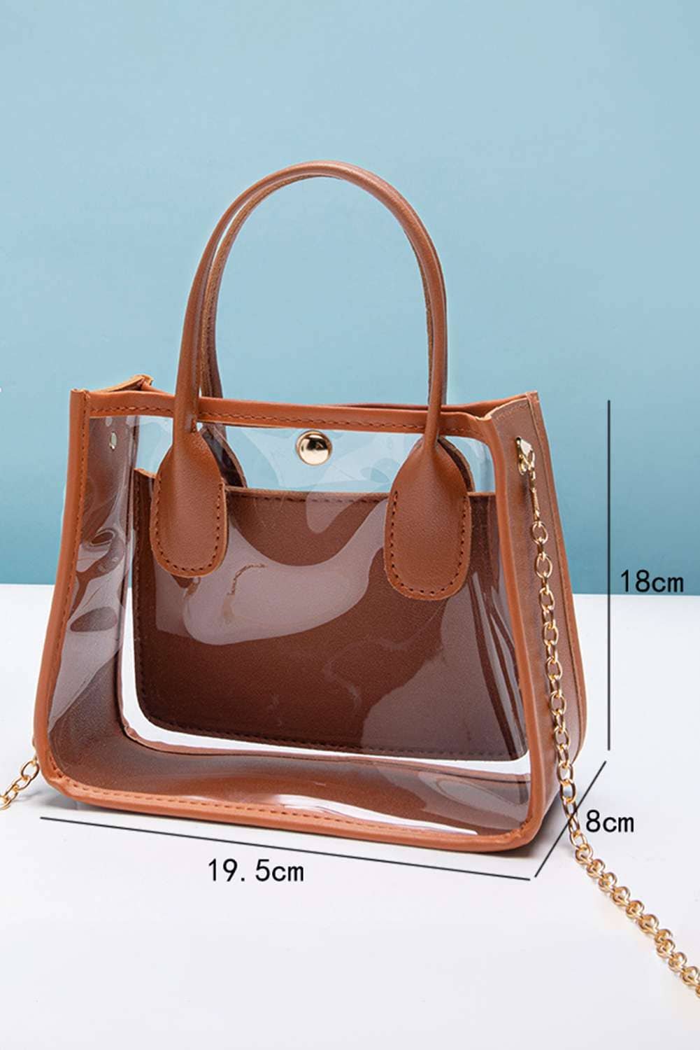Chestnut Pvc Pu Leather Patchwork Chain Strap Shoulder Bag