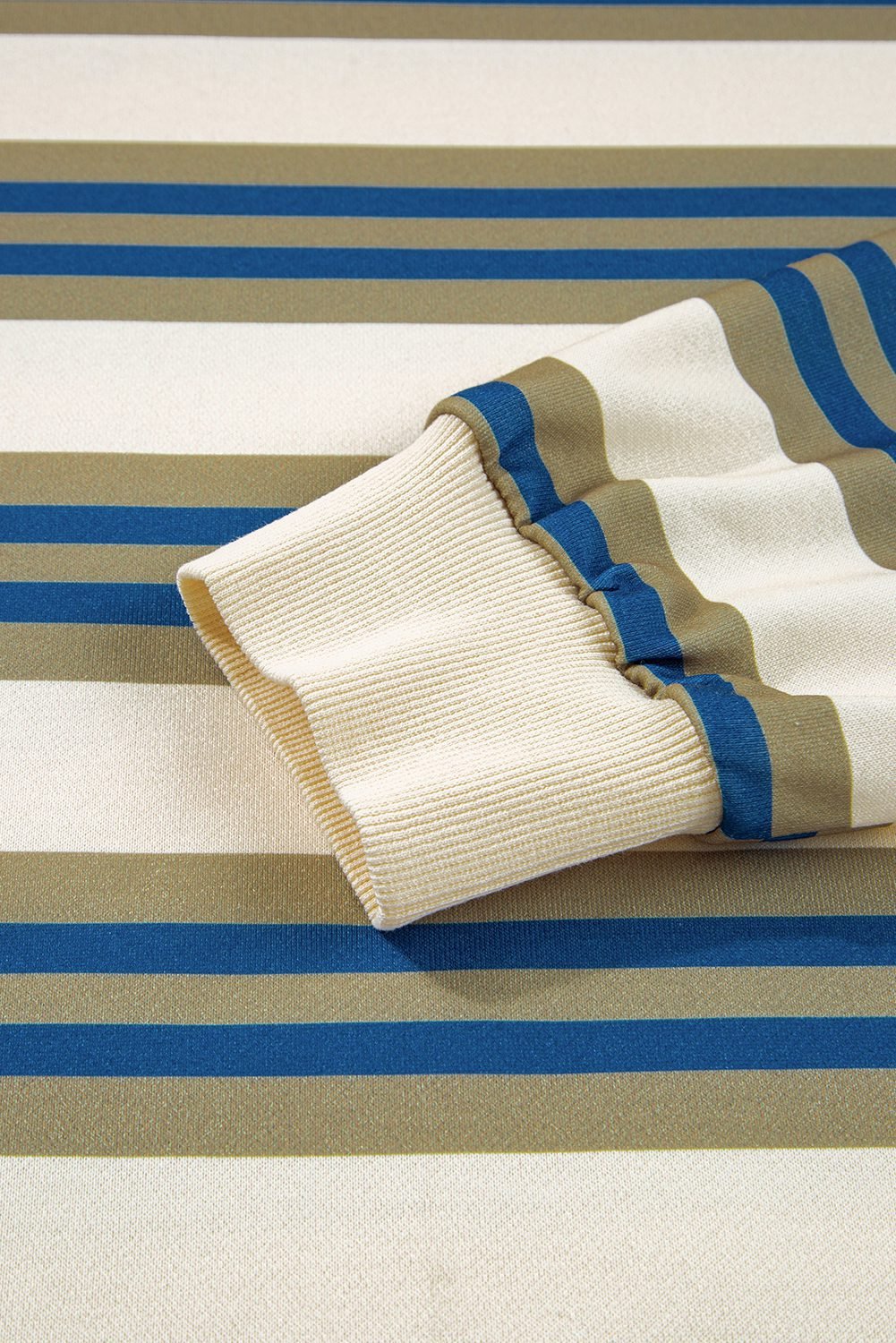 Khaki Stripe Crew Neck Drop Shoulder Pullover Sweatshirt